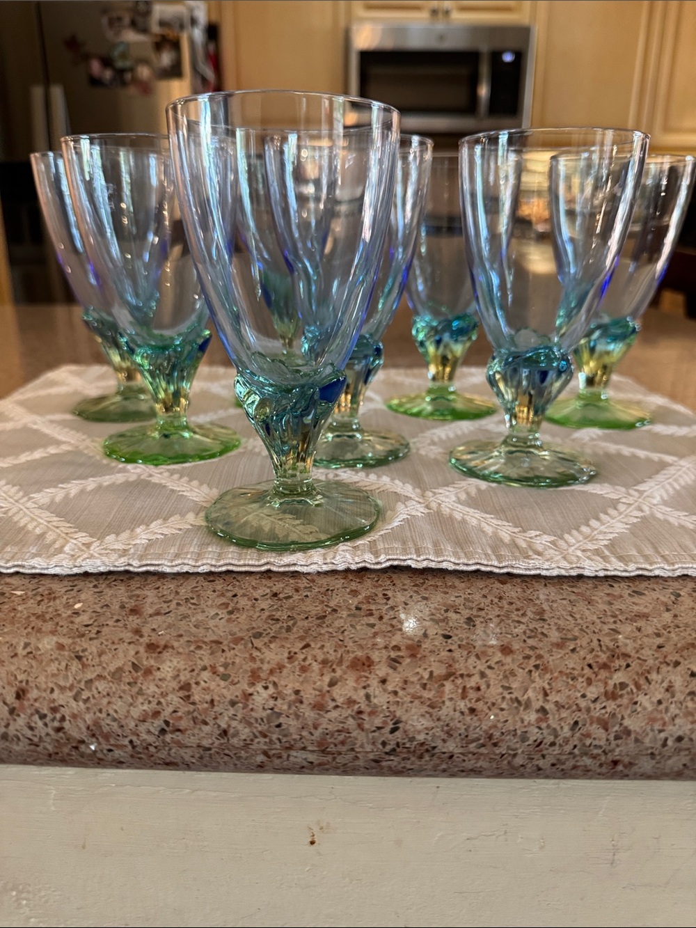 Blue and Green Stemmed Glasses – Set of 8